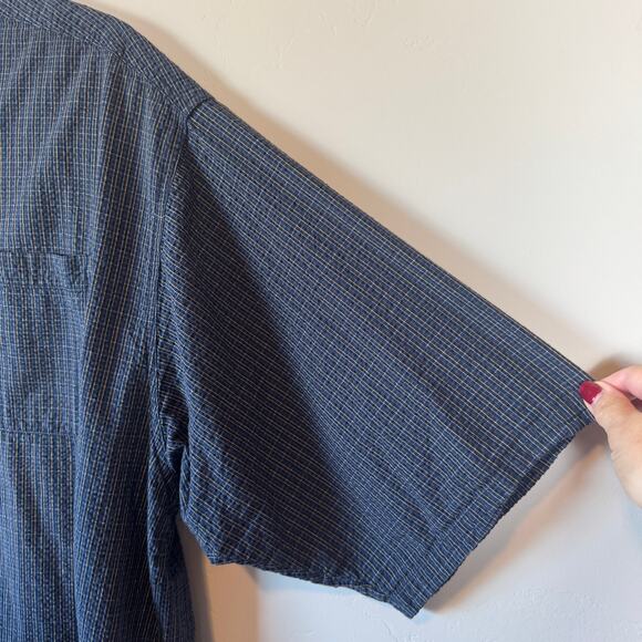 Vtg 90s Y2K Columbia 3XT Tall Blue Grid Cotton Short Sleeve Button Down Shirt - Picture 6 of 10